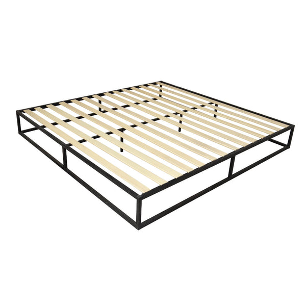 Bed Frame Mattress Platform Foundation Basic Iron Bed in Black, King