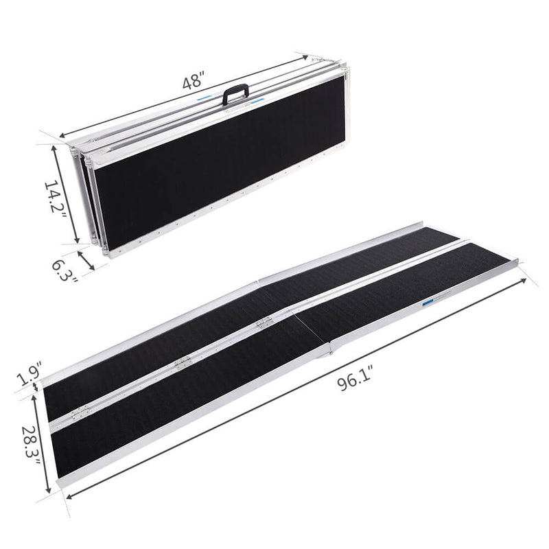 8FT Four-section Non-Skid Folding Lightweight Aluminum Alloy Wheelchair Scooter Mobility Ramps