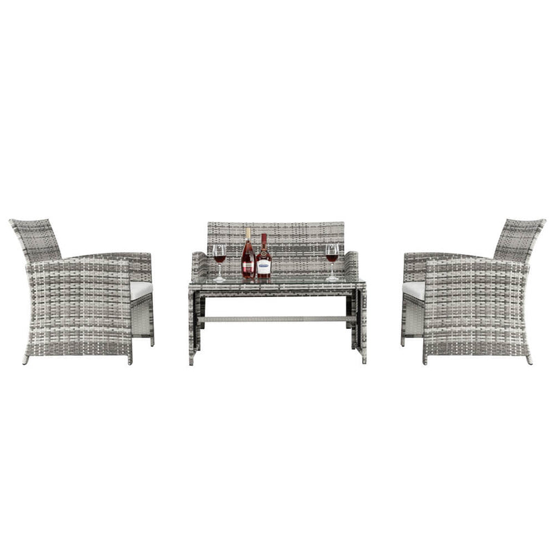 4 Pieces Gray Gradient Pattan Patio Dining Set Combination Sofa With Coffee Table