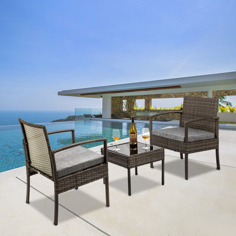 3 Pieces Patio Furniture Set Wicker Rattan Outdoor Patio Conversation Set
