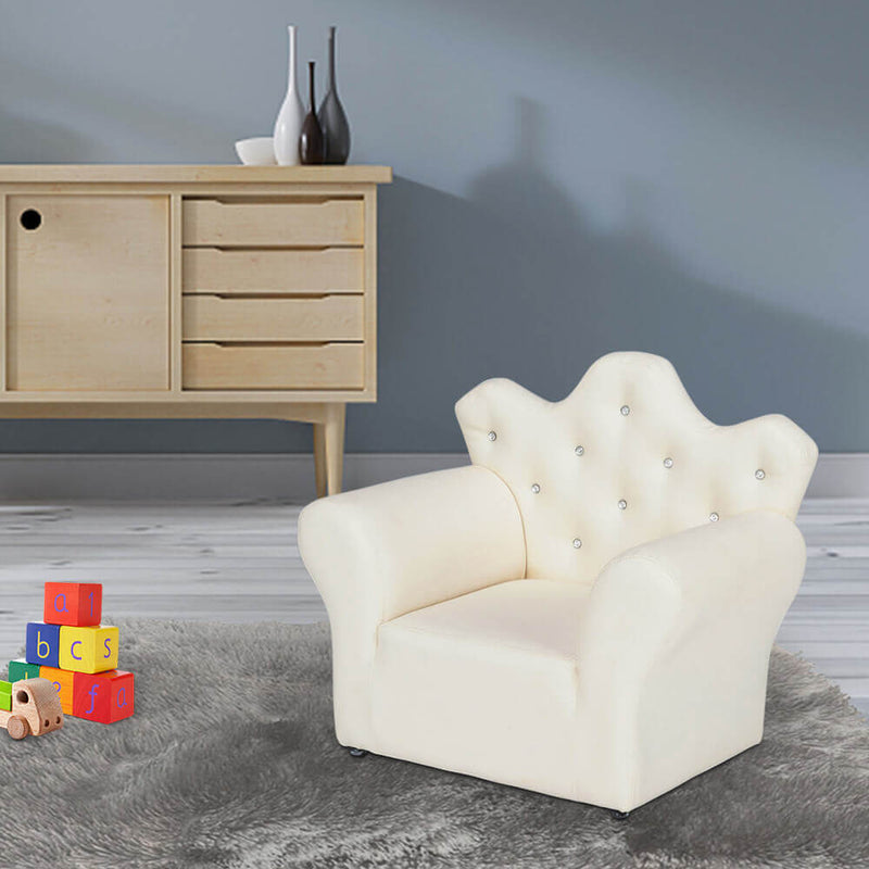 Kids Sofa With Upholstered Armchair with Ottoman Embedded Crystal White