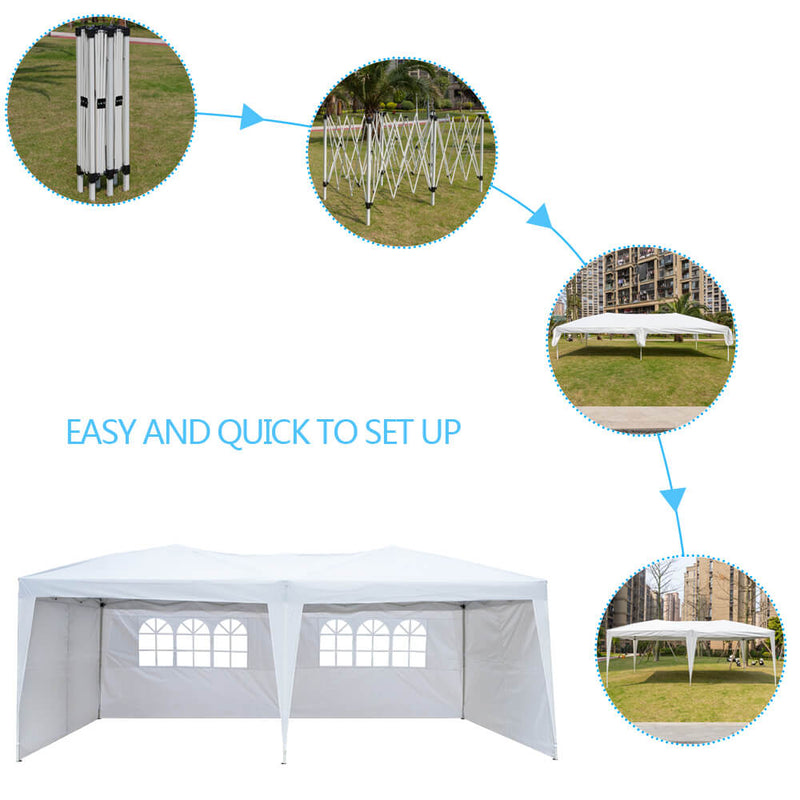 Foldable Canopy Tent with Carry Bag Four Sides 2 Windows White 10 x 20 ft