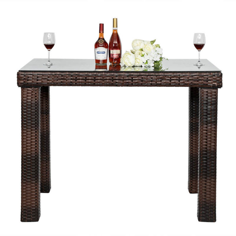 5 Pieces Wicker Patio Dining Set Bar Stool-Table and 4 Chairs Brown Gradient PE Rattan