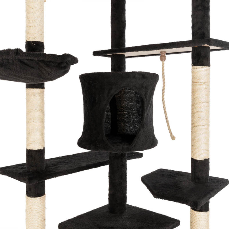 Solid Cute Sisal Rope Plush Cat Climb Tree Cat Tower Black 80 inches