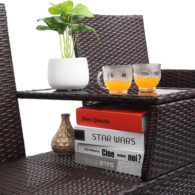 Double Siamese Rattan Chair Outdoor Garden Patio Furniture Brown Cushions