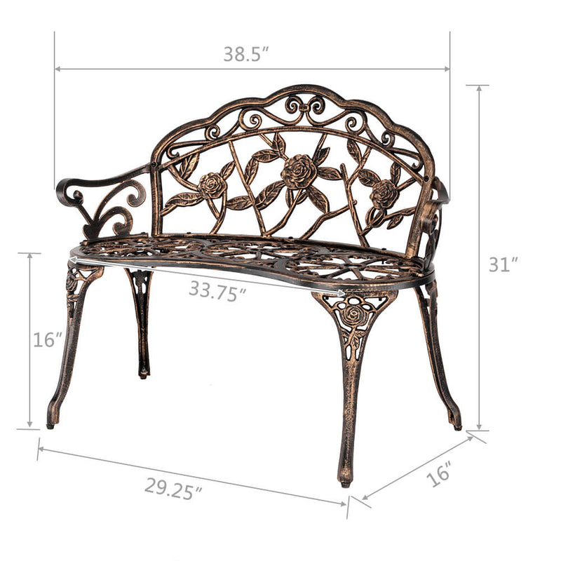 2-Seat Aluminum Outdoor Park Leisure Rose Chair 38 inches, Courtyard Decoration Bench