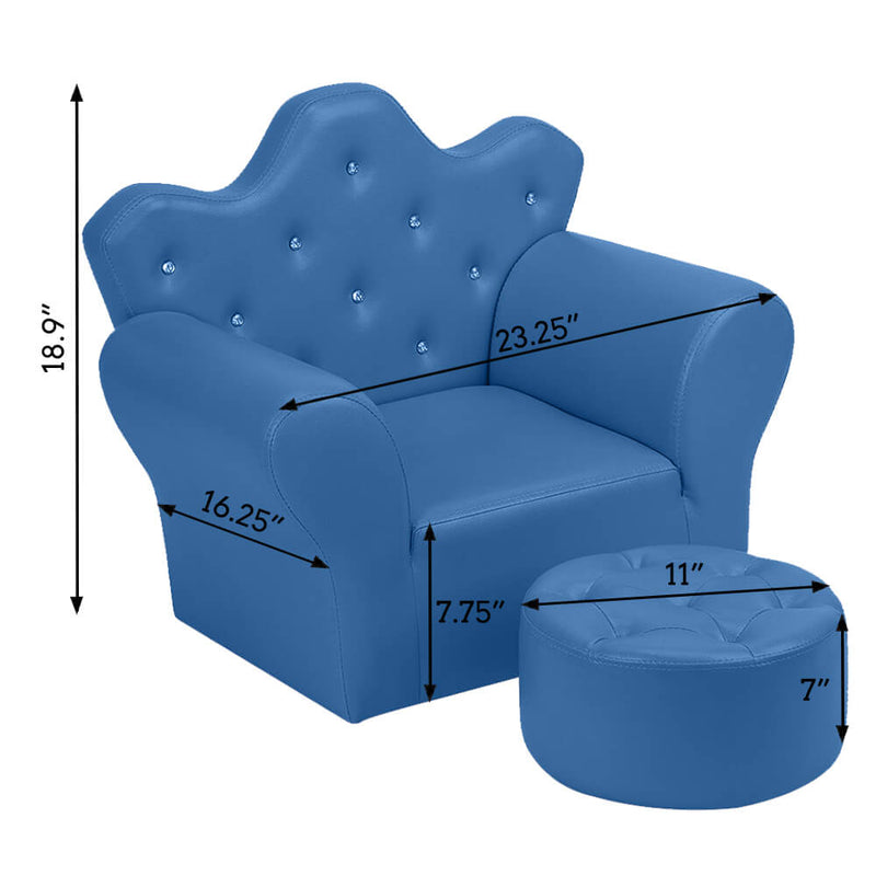 Kids Sofa With Upholstered Armchair with Ottoman Embedded Crystal Blue
