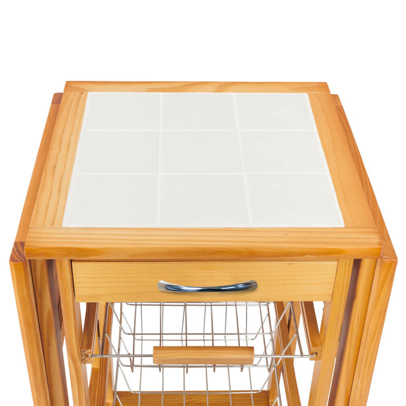 Portable Rolling Drop Leaf Kitchen Storage Trolley Cart Island Sapele Color