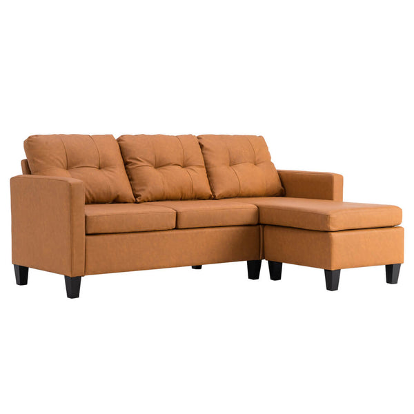 Convertible Sectional Sofa Couch, L-Shaped Couch with Modern PU Leather for Small Space, Light Brown