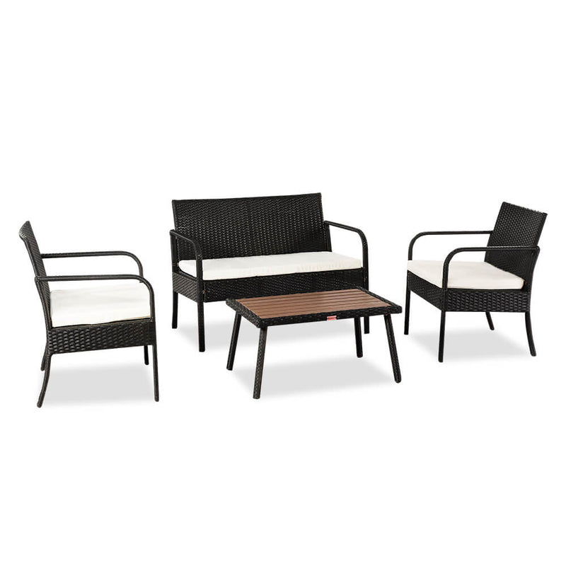 4 Pieces Outdoor Sectional Furniture Set, Patio Rattan Wicker Chair, Black