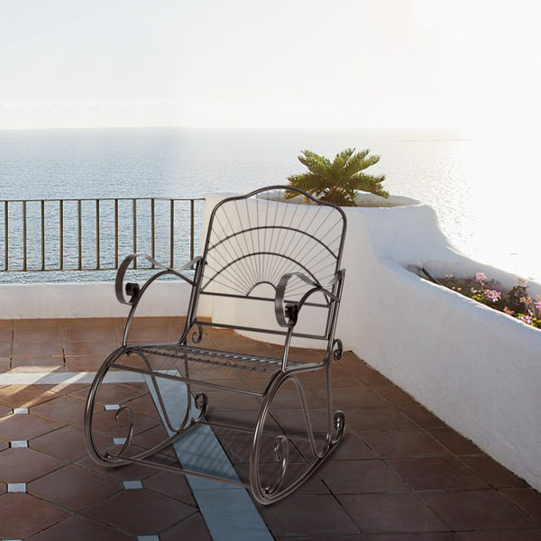 Patio Rocking Chair Leisure Chair, Sun Shape Garden Iron Art Paint Rocking Chair