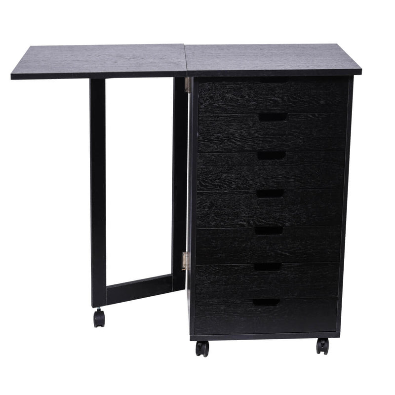 Wood Halifax Storage Filing Cabinet Mobile 7 Drawer with Desk Storage Cabinet Black