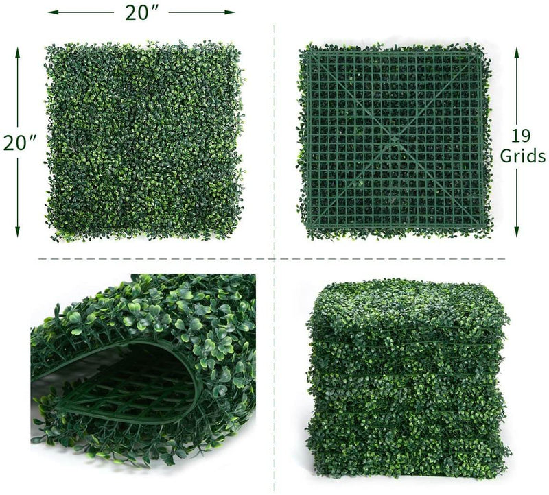 12PCS 20"x20" Artificial Boxwood Panels Topiary Hedge Plant, Privacy Screen Artificial Greenery Home Decor Artificial Plants