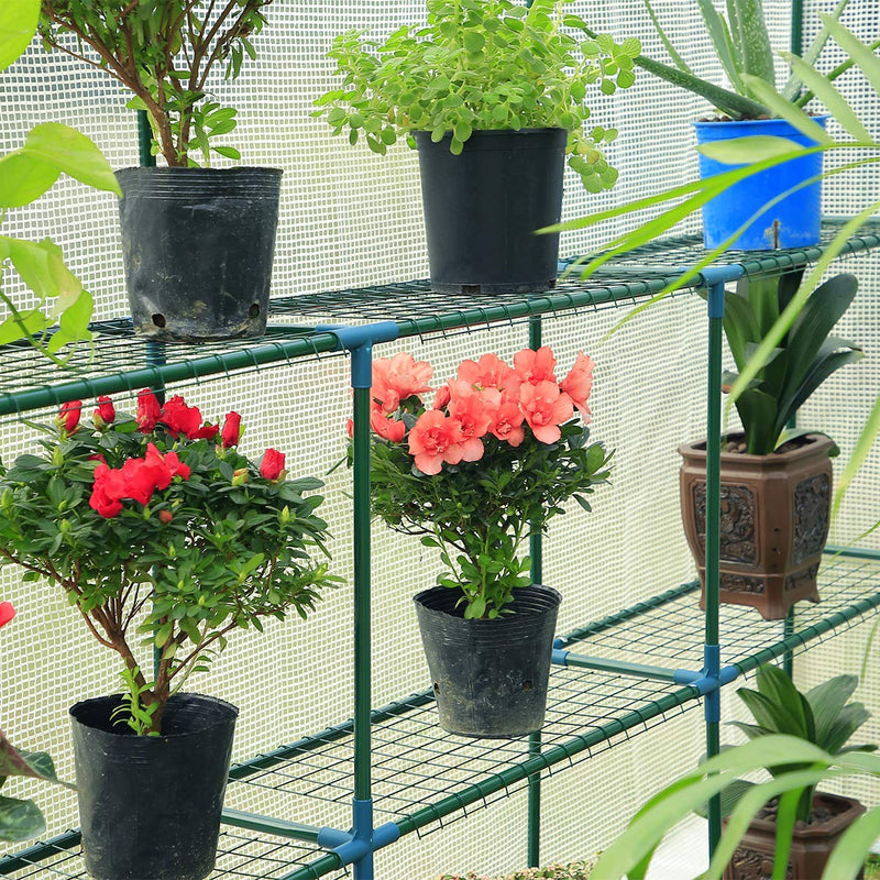 Walk-in Greenhouse, Plant Garden Greenhouse Indoor Outdoor , 2 Tier 6 Shelves Hot House for Flowers, Plants and Vegetables 56"x 84" x 77" White