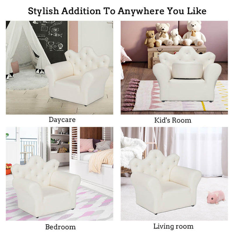 Kids Sofa With Upholstered Armchair with Ottoman Embedded Crystal White