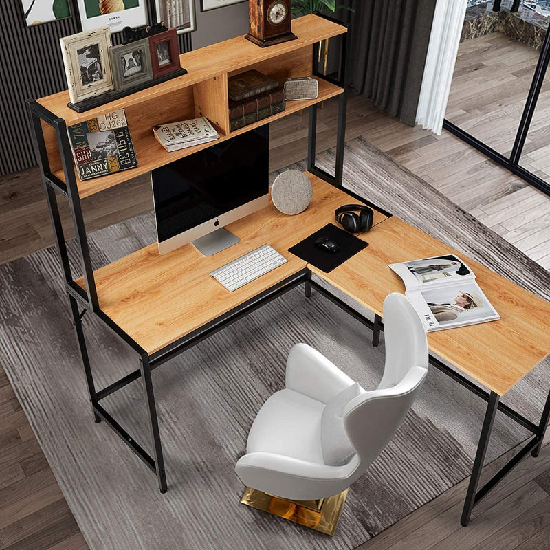 L Shape Computer Desk with Hutch Space-Saving Corner Desk Workstation for Home Office