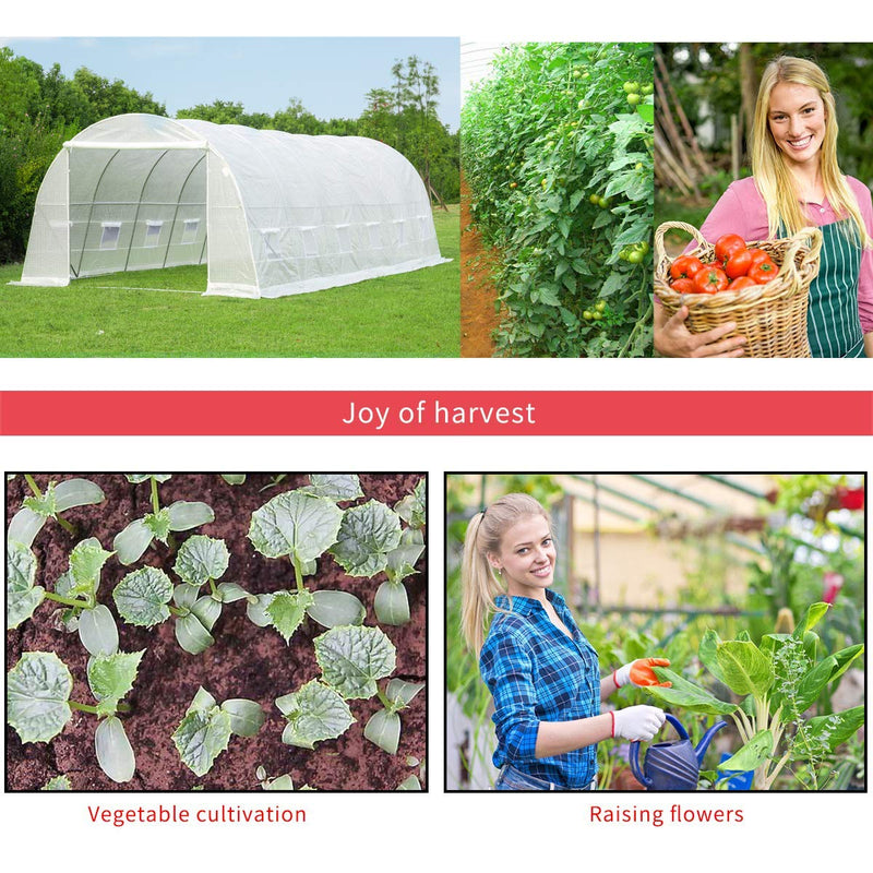 26' x 10' x 7' Large Tunnel Greenhouse, Walking in Hoop Greenhouse, Plant Hot House , White
