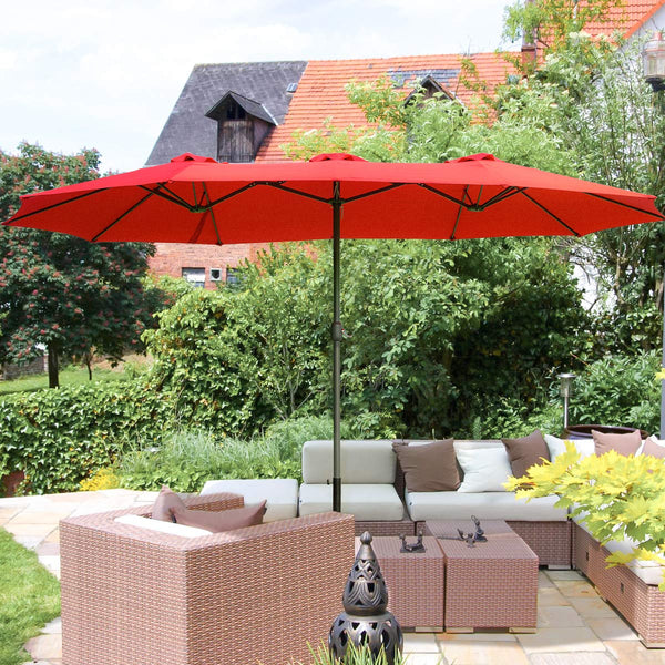 15x9ft Outdoor Patio Umbrella Double-Sided Market Sunbrella with Crank Air Vents, Red