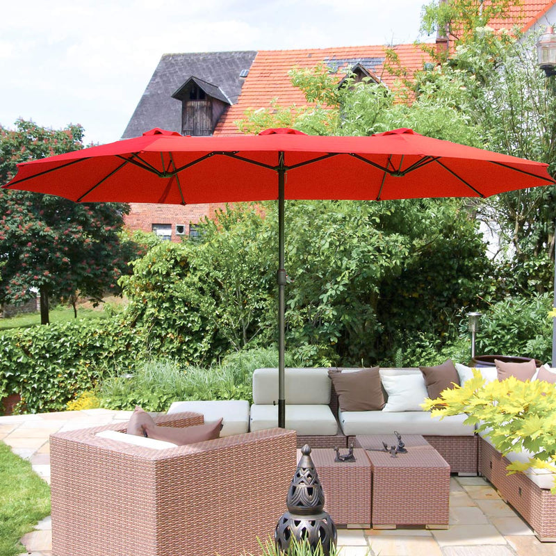 15x9ft Outdoor Patio Umbrella Double-Sided Market Sunbrella with Crank Air Vents, Red