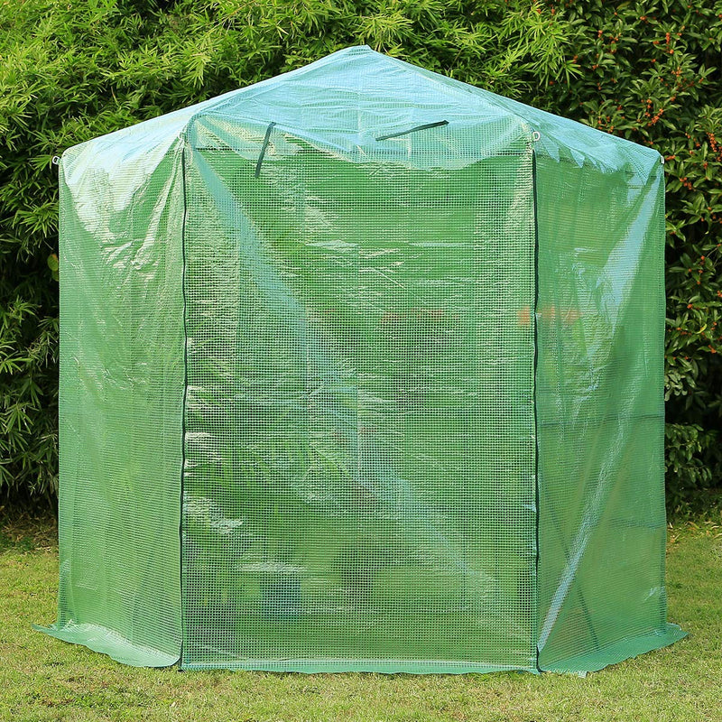 7.5FT Portable Greenhouse 3-Tier Shelf Hexagonal Walk-in Green House Kit, Plant Hot House, Green