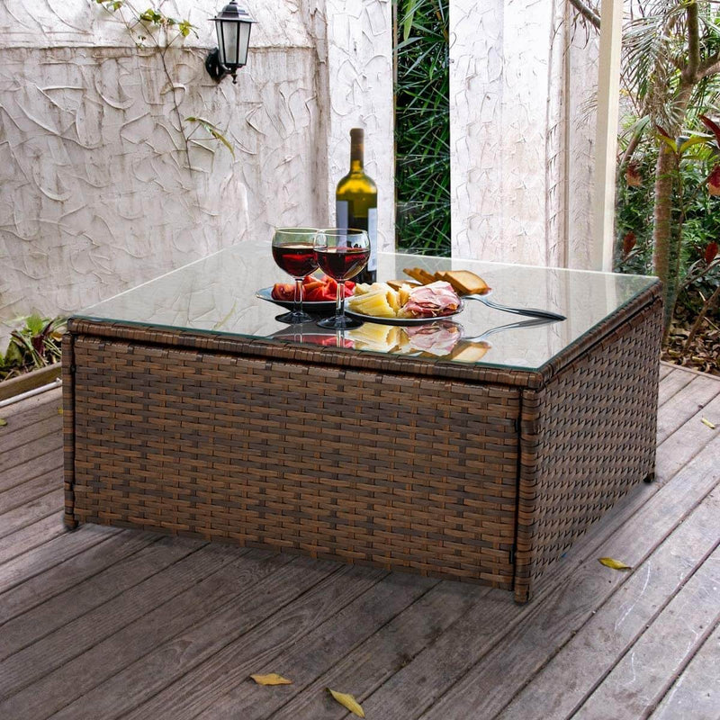 7 Pcs Patio Furniture Set, Wicker Rattan Conversation Sets, Outdoor Sectional Sofa Set, Red Cushion