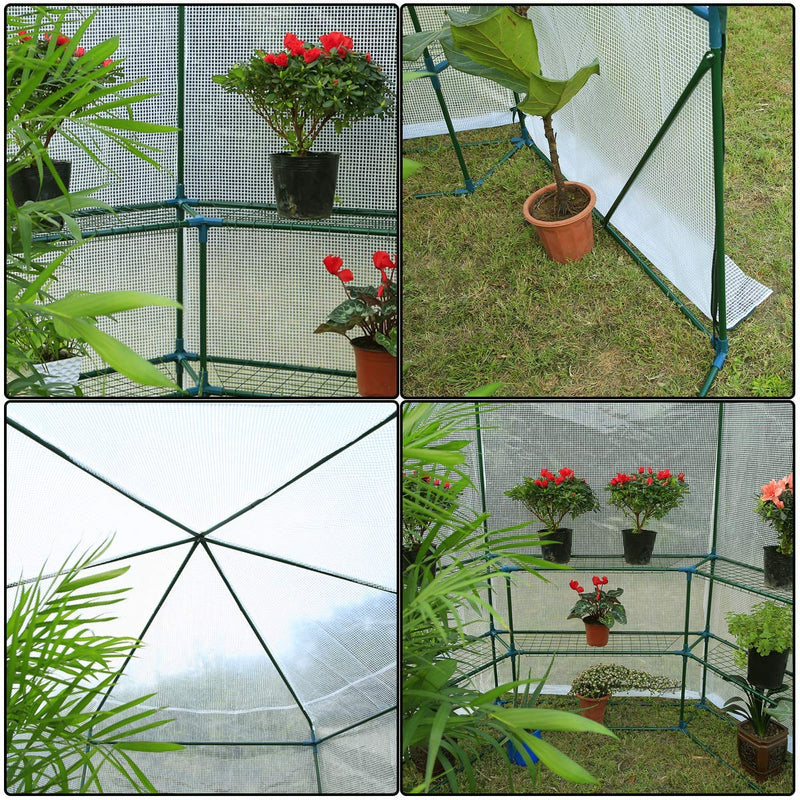 7.5FT Portable Greenhouse 3-Tier Shelf Hexagonal Walk-in Green House Kit,Plant Hot House, White