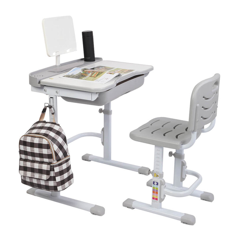 Lifting Table Can Tilt Children Learning Table and Chair Gray with Reading Stand