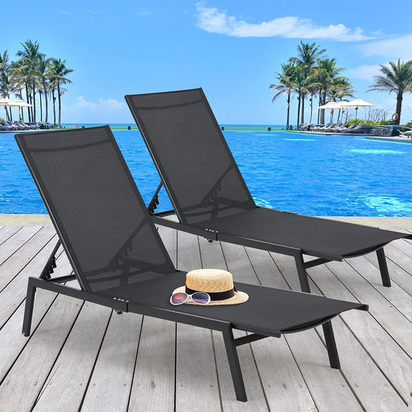 Patio Aluminum Lounge Chairs for Outside,Adjustable Outdoor Chaise Lounge for Outside Pool,Curved Design Pool Lounge Chairs Set of 2