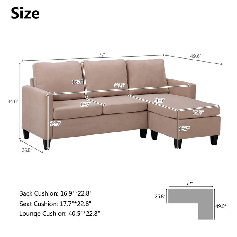 Convertible Sectional Sofa Couch, L-Shaped Couch with Modern Linen Fabric for Small Space, Beige