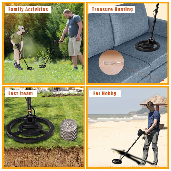 Metal Detector with LCD Display, Gold Detector with 10in Waterproof Sensitive Search Coil, P/P & Disc Modes, Adjustable Height for Adults & Kids