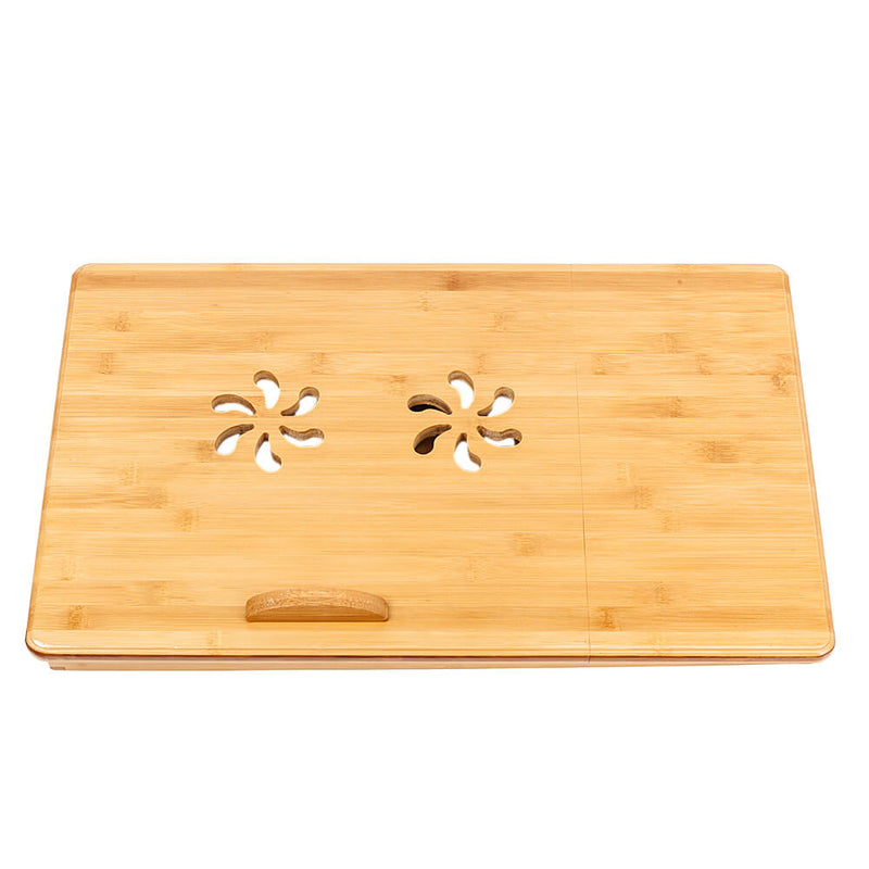 Double Flowers Engraving Adjustable Bamboo Computer Desk, 21 inches