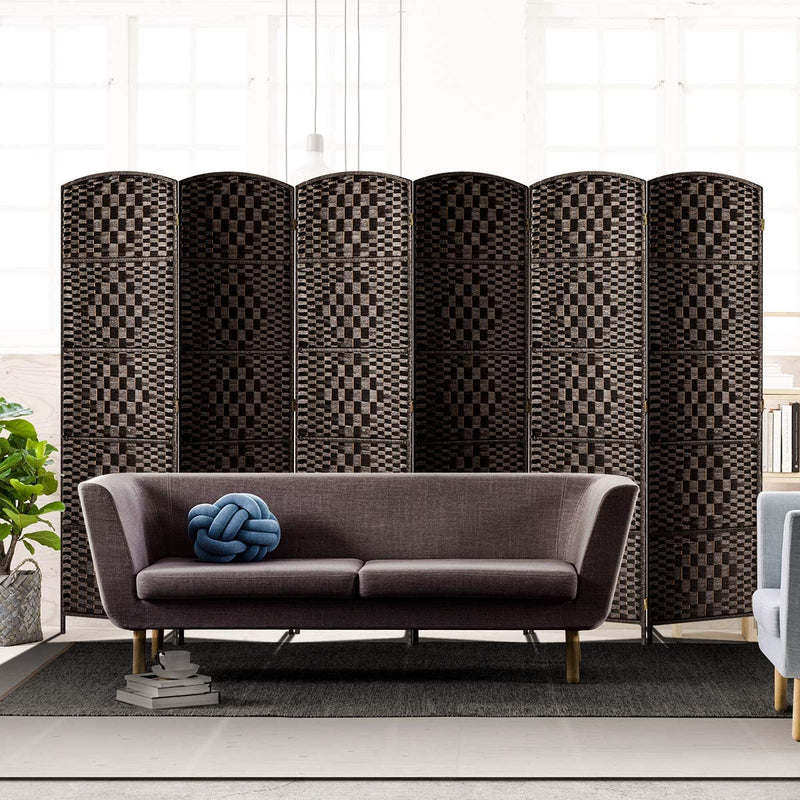 Wooden Room Divider Weave Fiber Room Separator Screen Double Hinged Folding Privacy Screens 6 Panels