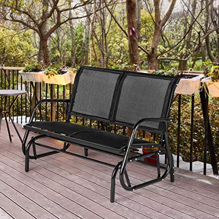 2 Seats Outdoor Swing Glider Loveseat Chair with Powder Coated Steel Frame