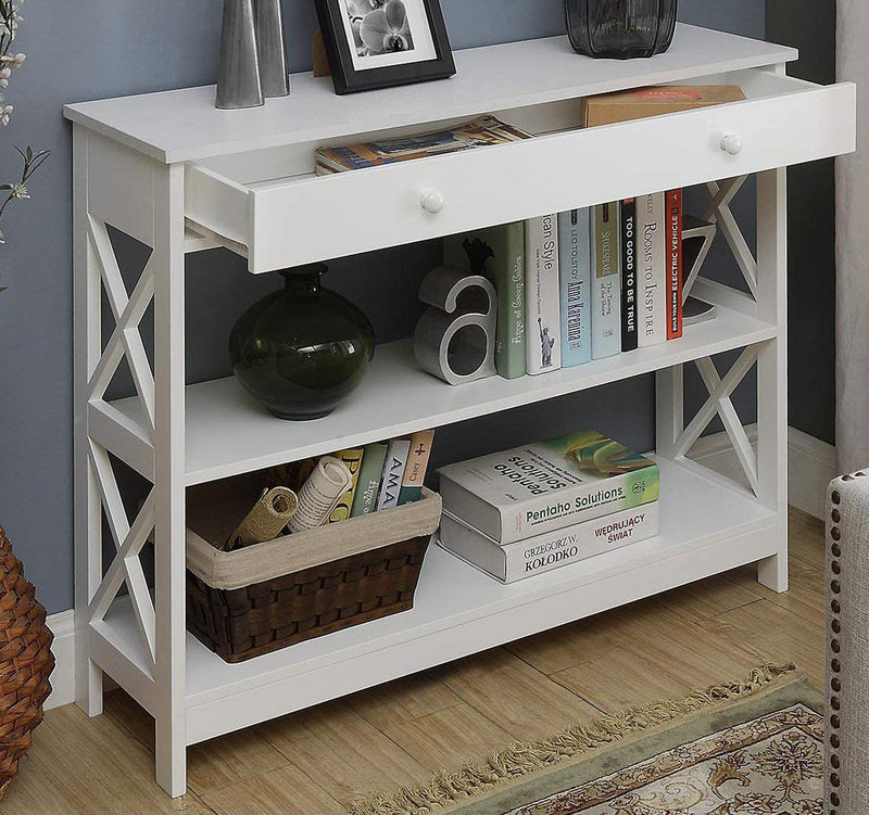 Console Table Sofa Table Entryway Table 3 Tiered Sofa Table Classic X Design with Drawer, Entryway Hall Table, Narrow Easy Assembly White