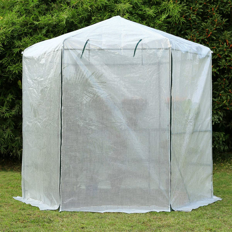 7.5FT Portable Greenhouse 3-Tier Shelf Hexagonal Walk-in Green House Kit,Plant Hot House, White