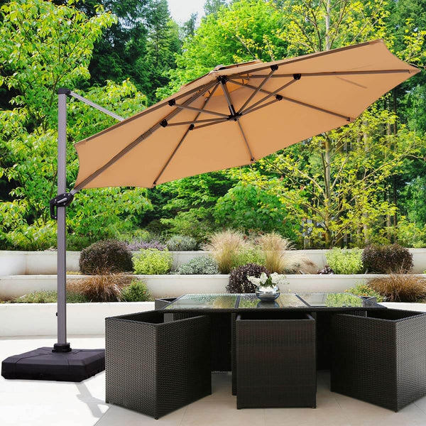 11FT Patio Umbrella Double Top Cantilever Umbrella Outdoor Offset Hanging Umbrella with Easy Tilt and 360° Rotation, Beige