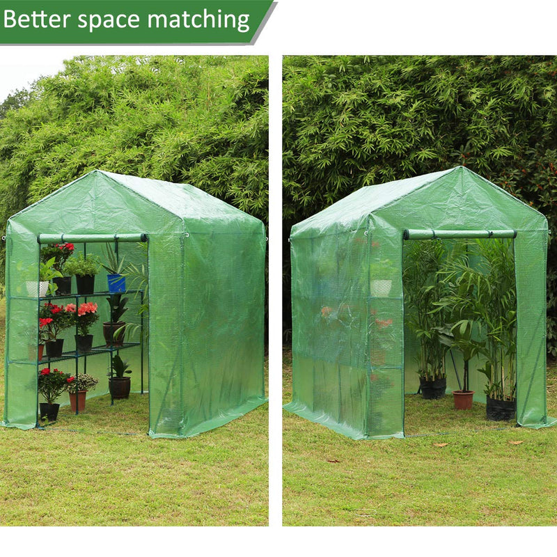 Walk-in Greenhouse, Indoor Outdoor Plant Gardening, 2 Tier 6 Shelves Hot House for Flowers, Plants and Vegetables 56"x 84" x 77", Green