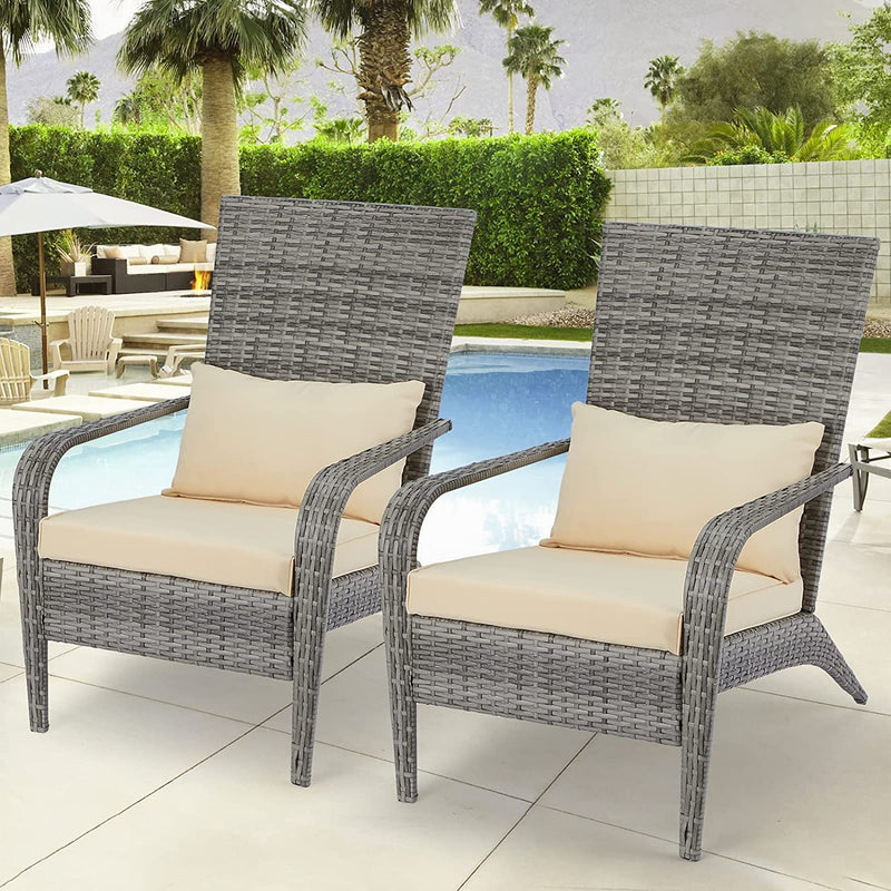 Patio Chairs Set of 2, High Back Wicker Outdoor Dining Chairs in Gray