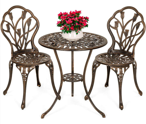 3 Pcs Cast Aluminum Patio Dining Set, Vintage Style Tulip Bistro Set, Outdoor Conversation Furniture Sets