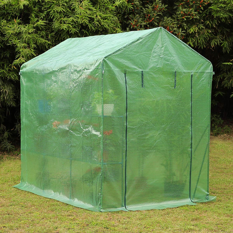 Walk-in Greenhouse, Indoor Outdoor Plant Gardening, 2 Tier 6 Shelves Hot House for Flowers, Plants and Vegetables 56"x 84" x 77", Green