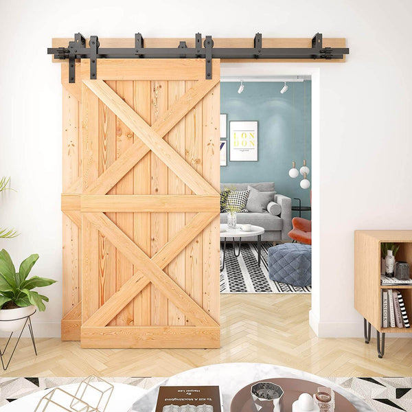 Heavy Duty Bypass Double Door Sliding Barn Door Hardware J Shape Hangers 5-8 FT