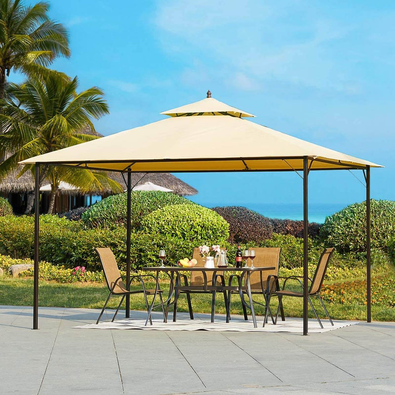 10 x 12 FT Double-Roof Softtop Gazebo Canopy, Outdoor Steel Frame Gazebo Tent for Patio or Deck, Beige