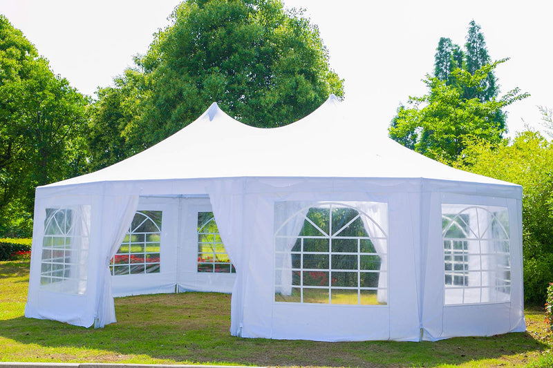 HomHum 10 x 20ft Party Tent Gazebo Pavilion Adjustable Removable Sidewalls White Shelter with Carrying Case Bag for Wedding,Garden (26x19ft)