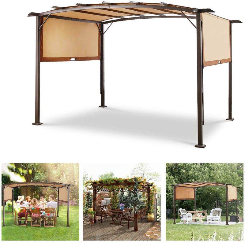 Outdoor Steel Pergola with Retractable Canopy Sun Shades for BBQ, Party, Beach