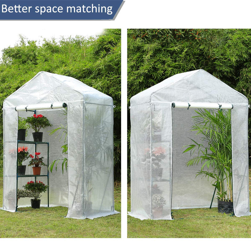 Walk-in Greenhouse, Indoor Outdoor Plant Greenhouse, 2 Tier 2 Shelves Hot House 56"x 29" x 77", White