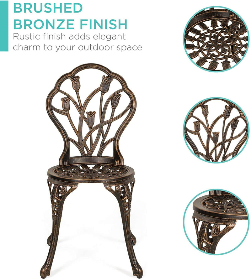 3 Pcs Cast Aluminum Patio Dining Set, Vintage Style Tulip Bistro Set, Outdoor Conversation Furniture Sets