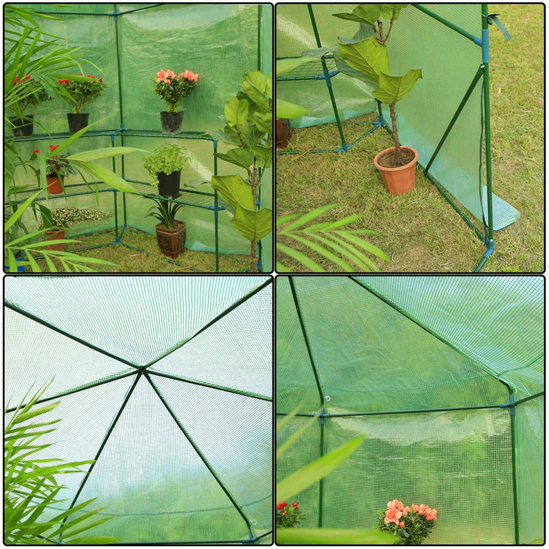 7.5FT Portable Greenhouse 3-Tier Shelf Hexagonal Walk-in Green House Kit, Plant Hot House, Green