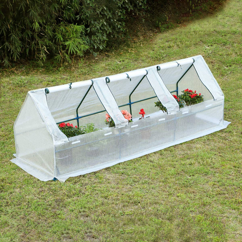 95"× 32"× 32" Portable Mini Greenhouse, Garden Plant Hot House with Zipper Doors for Patio, Home, Backyard, White