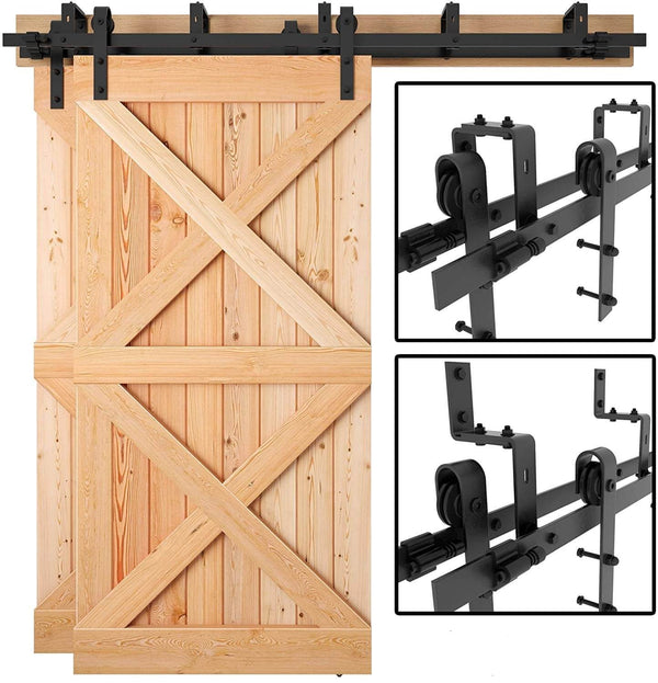 Heavy Duty Bypass Double Door Sliding Barn Door Hardware J Shape Hangers 5-8 FT