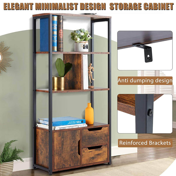 Industrial Bookcase with Cabinets,  Home Office 3-Tier Freestanding Storage Bookshelf, Open Display Shelf